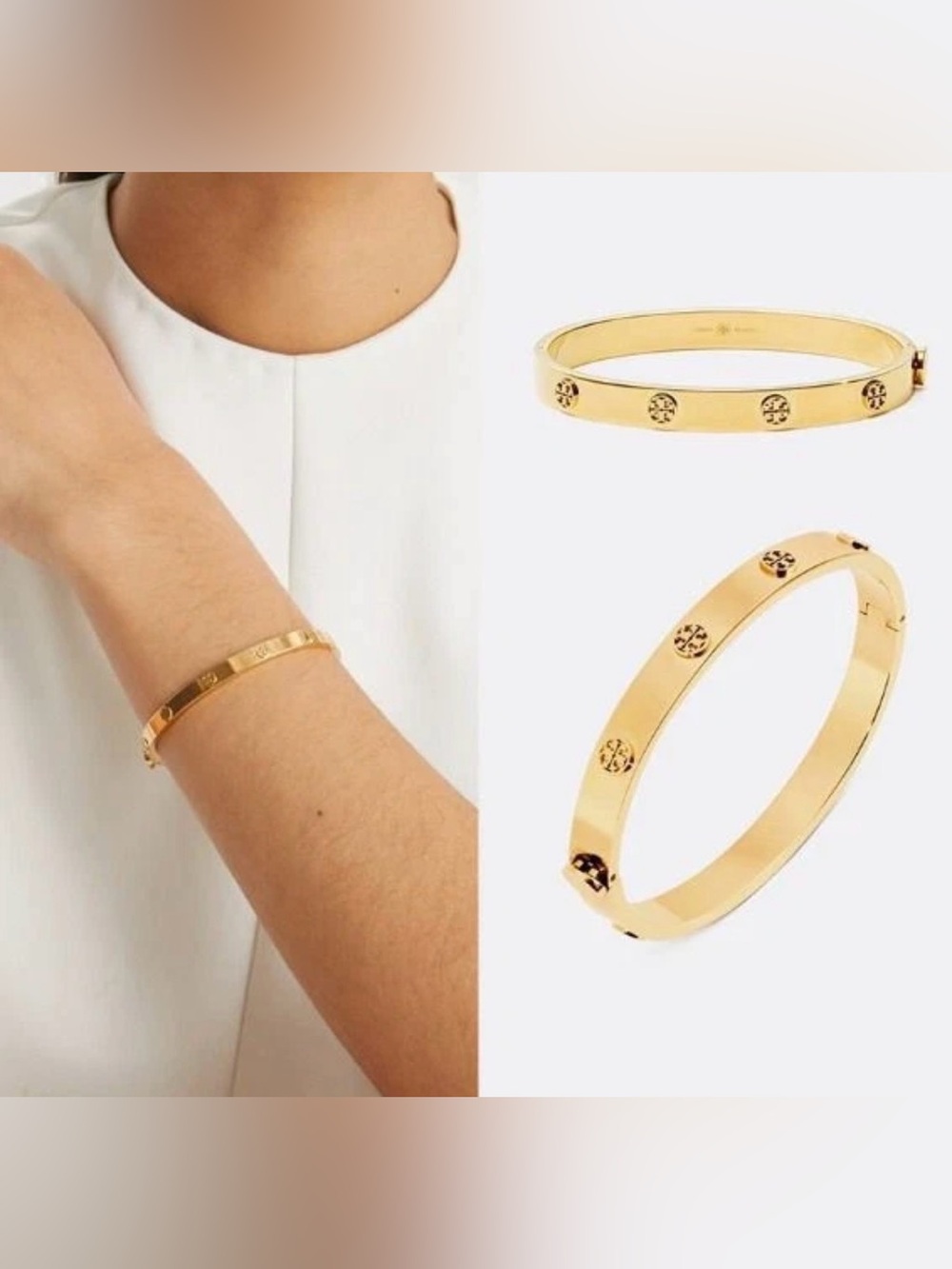 Tory Burch Gold Logo Bangle Bracelet Medium Size
